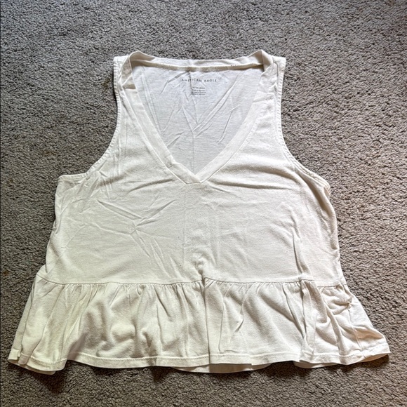 American Eagle Outfitters Tops - American Eagle Outfitters Cream Ruffled Sleeveless Tank Top